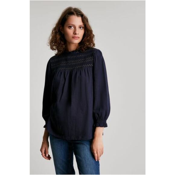 Joules British Clothing Kirstie Top Navy Blue Peasant Metallic Thread 6 - Picture 1 of 9